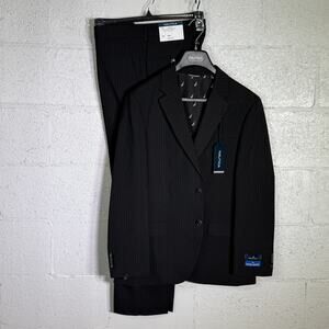 Nautica Men's Modern-Fit Stretch Fall Suit black pinstripe 40S 34W $395